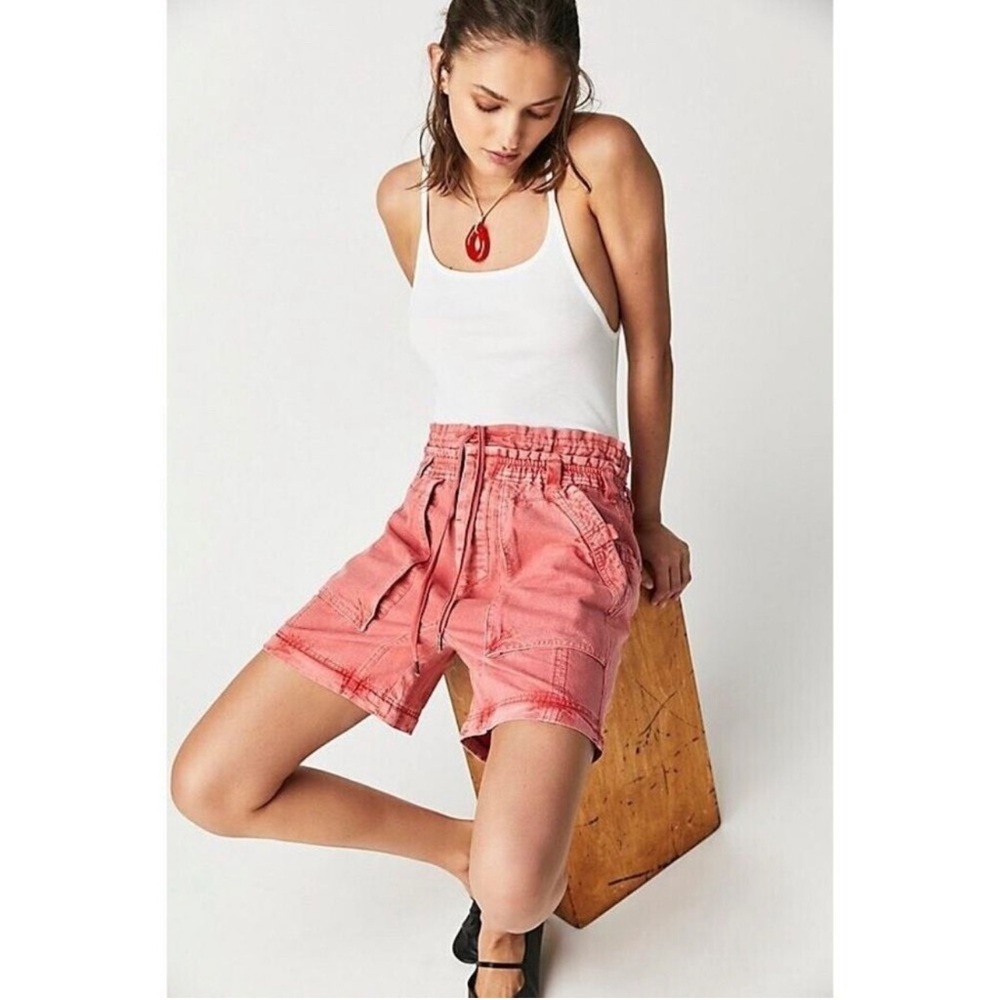 Free People Wind Drift Convertible Pants Utility Shorts Zipper Coral size L - Picture 4 of 9